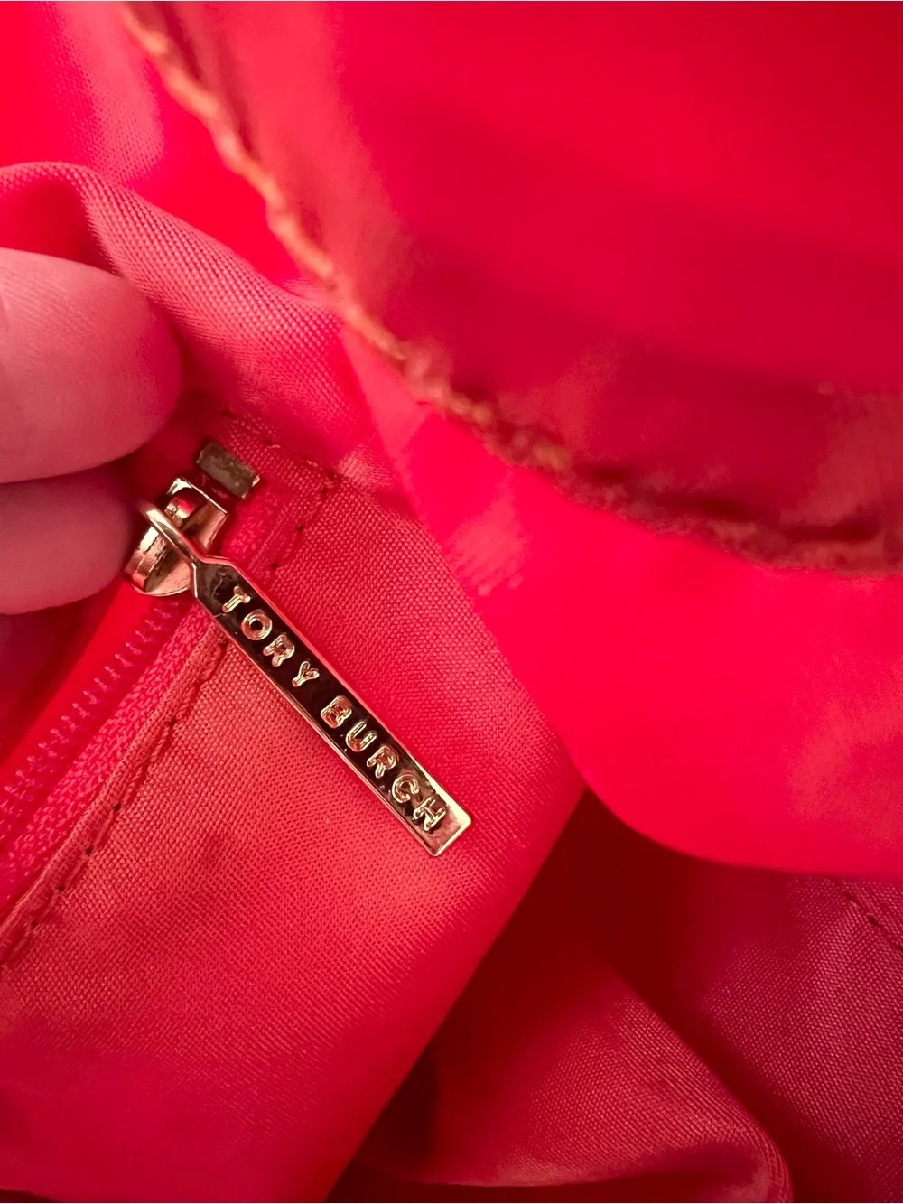 Tory Burch orange Ella tote bag shoulder purse nylon patent leather fall play